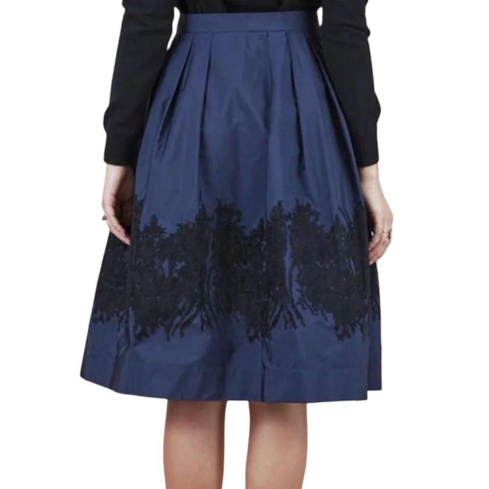 Sara Roka Skirt Womens 42 Navy Black‎ Enny Embroidered Midi Made Italy Pockets